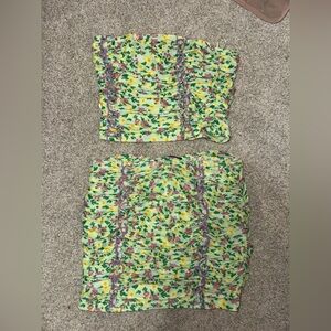 Blue Blush Floral Print Set with Ruched Details